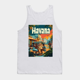 Experience the charm of Havana as friends gather at a lively cafe, enjoying drinks and conversations beneath a beautiful sunset, surrounded Tank Top